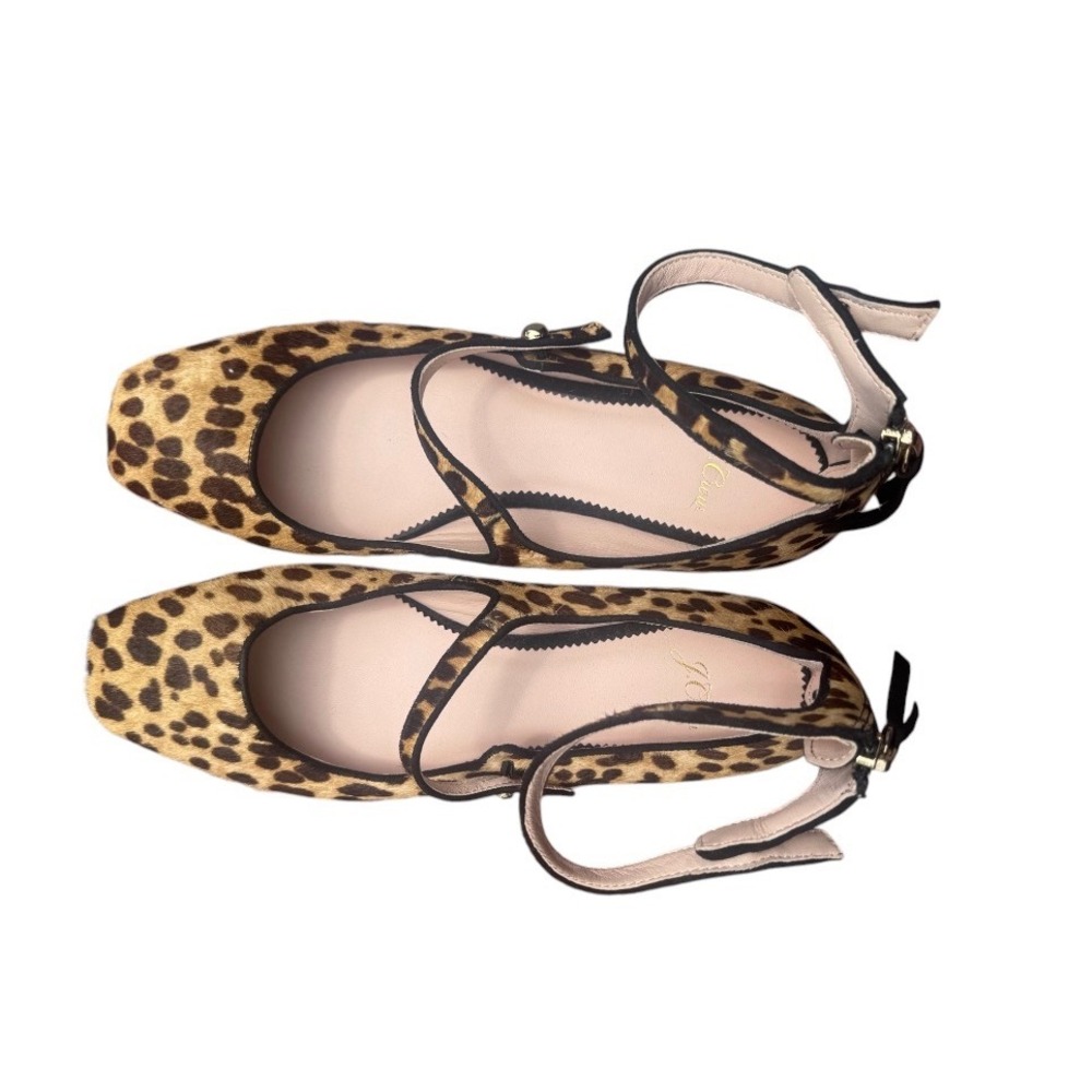 J.Crew Mary Jane Flats Womens 8.5 Brown Leopard Calf Hair Excellent Back Zip - Picture 3 of 9